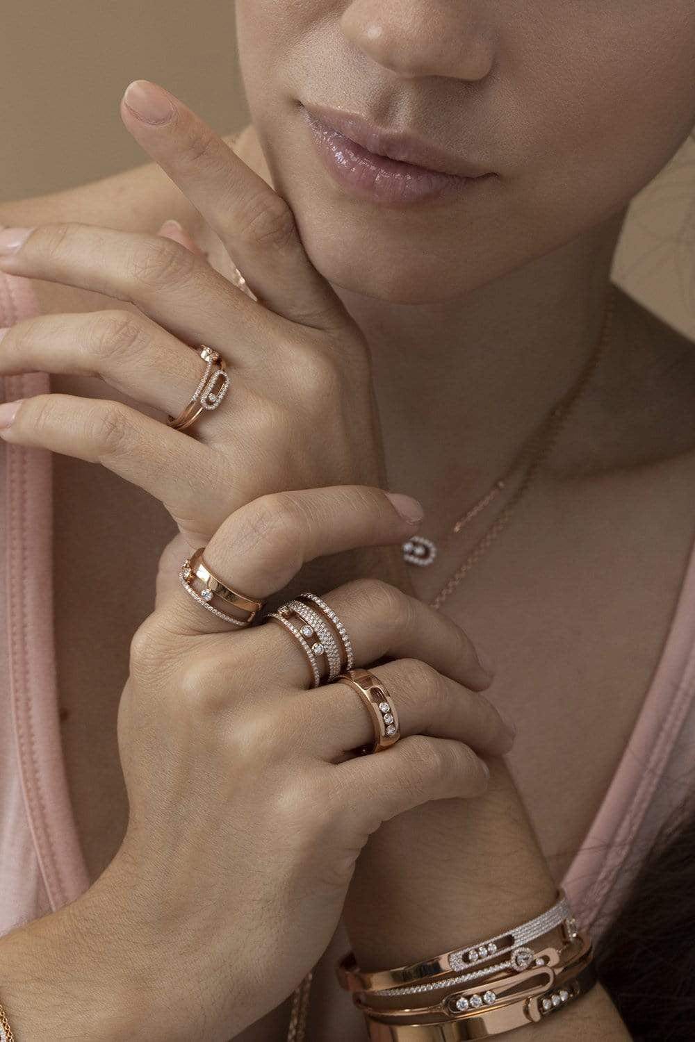 Large Pink Gold Diamond Bangle Bracelet Move Romane