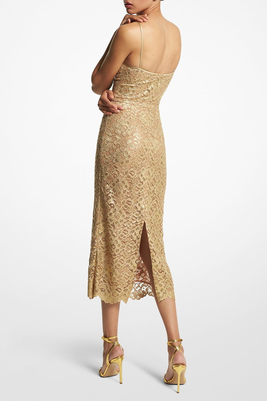 MICHAEL KORS-Lace Midi Slip Dress-