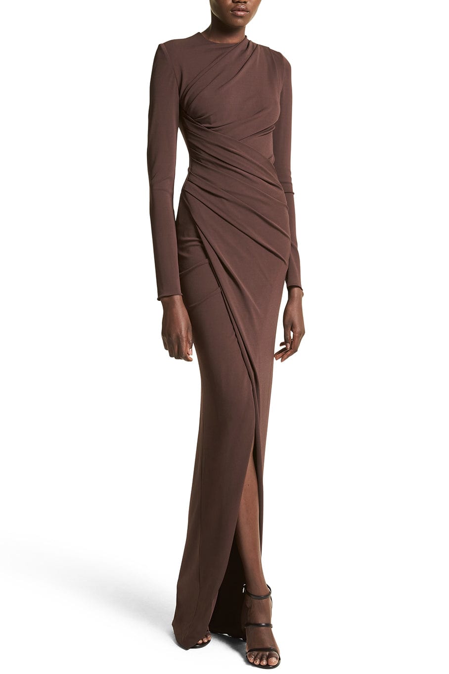 MICHAEL KORS COLLECTION-Ruched Long Sleeve Gown-