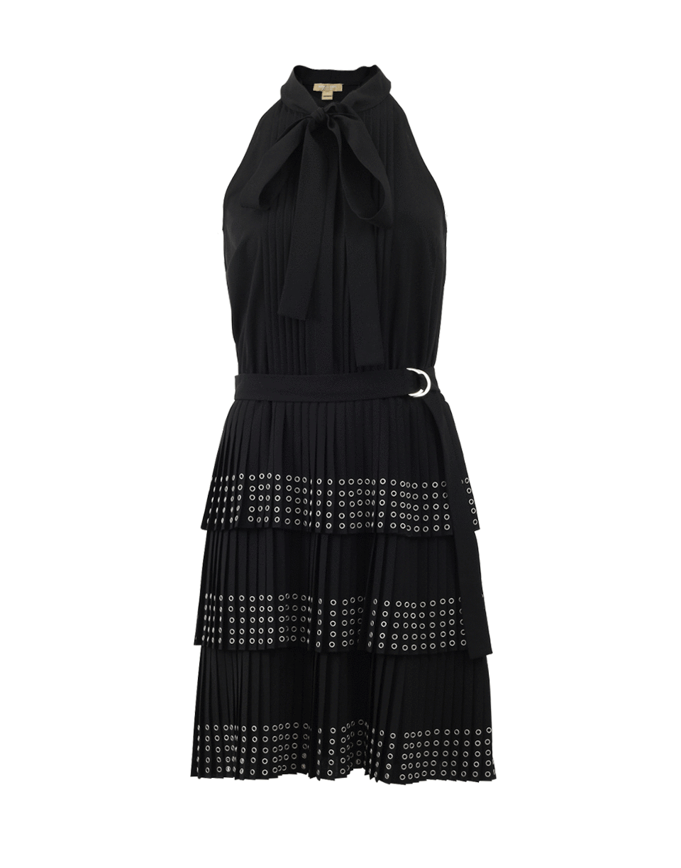 MICHAEL KORS-Grommet Pleated Dress-BLACK
