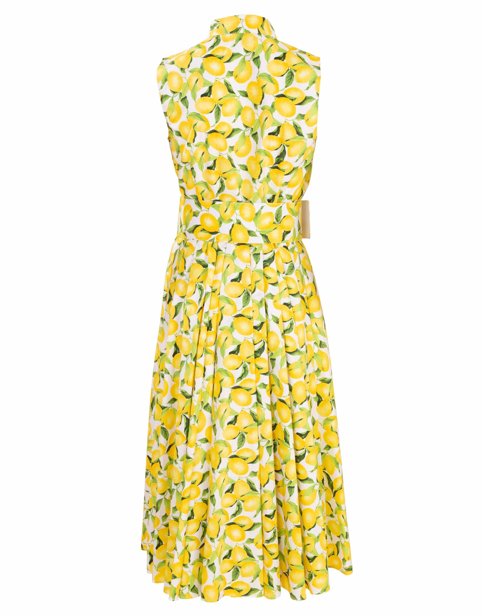 MICHAEL KORS-Sleeveless Lemon Print Belted Shirt Dress-