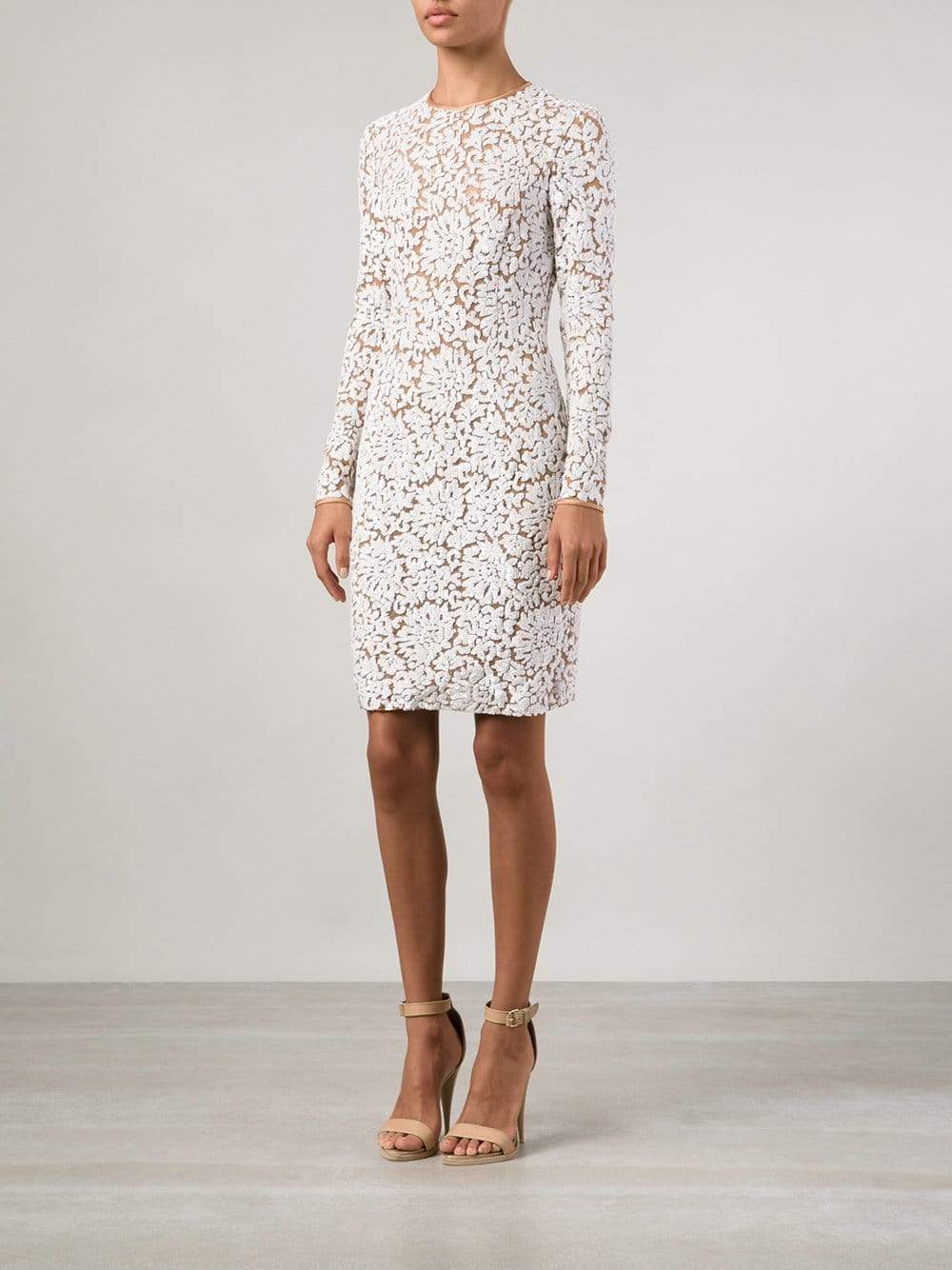 MICHAEL KORS-Lace Embroidered Dress-WHT/SUN