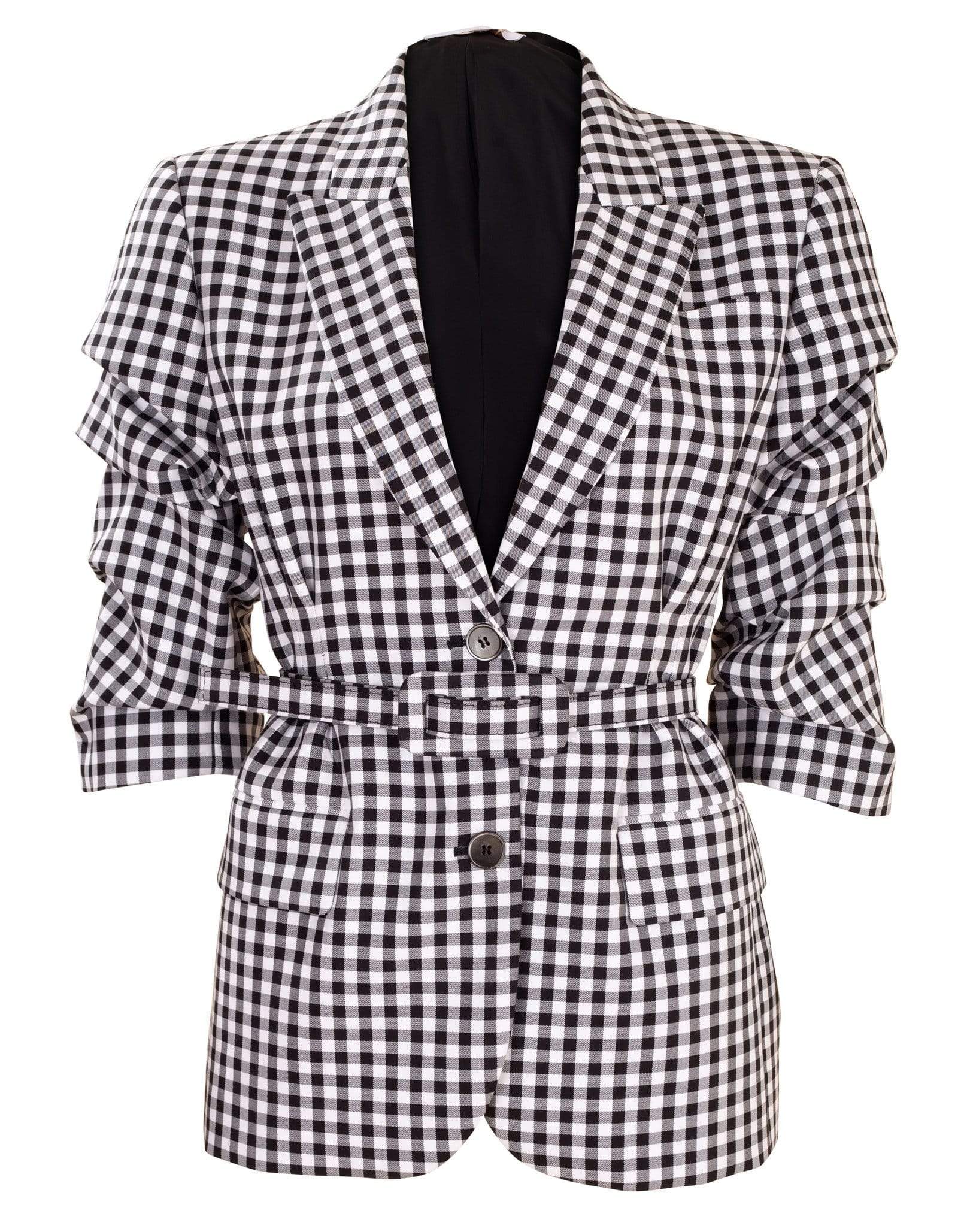 MICHAEL KORS-Black and White Crushed Sleeve Fitted Blazer-