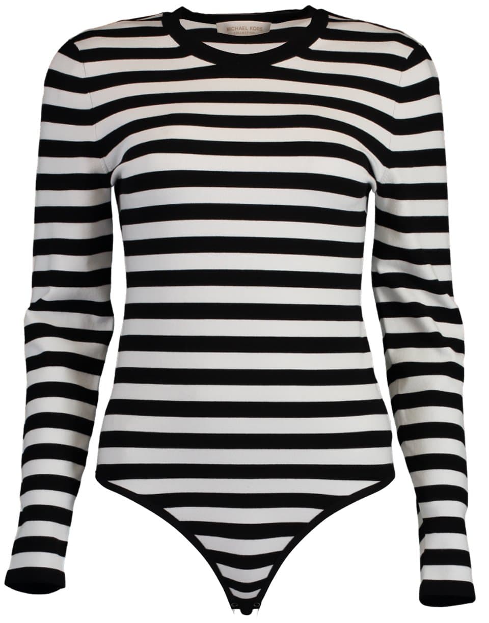 MICHAEL KORS-Striped Long Sleeve Bodysuit-