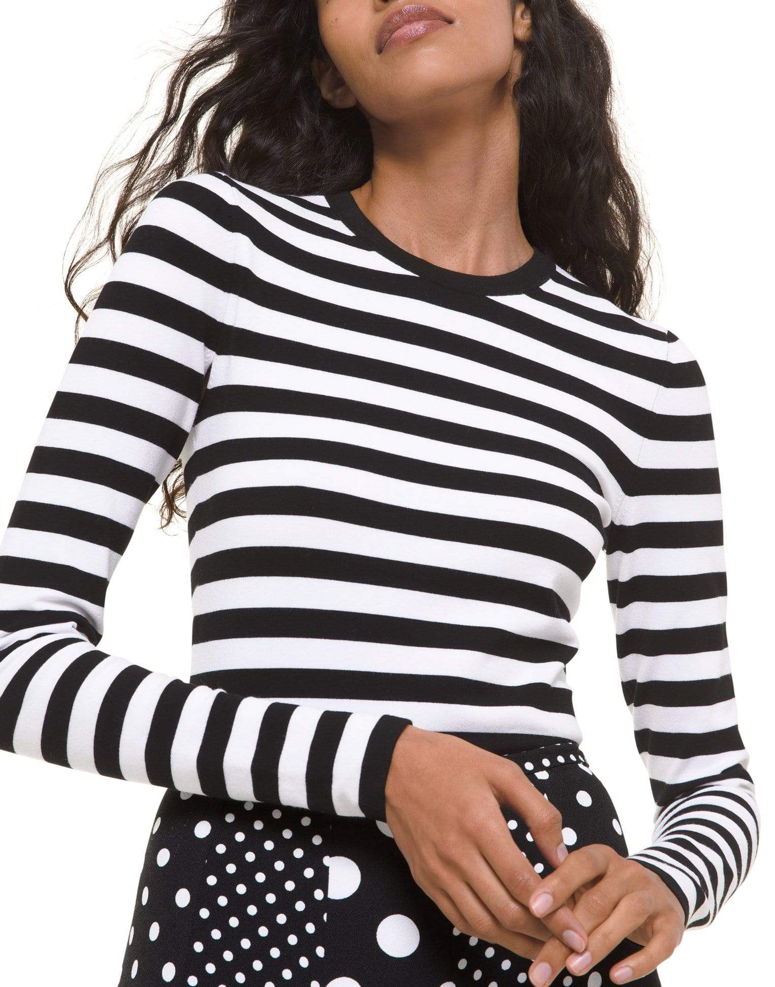 MICHAEL KORS-Striped Long Sleeve Bodysuit-