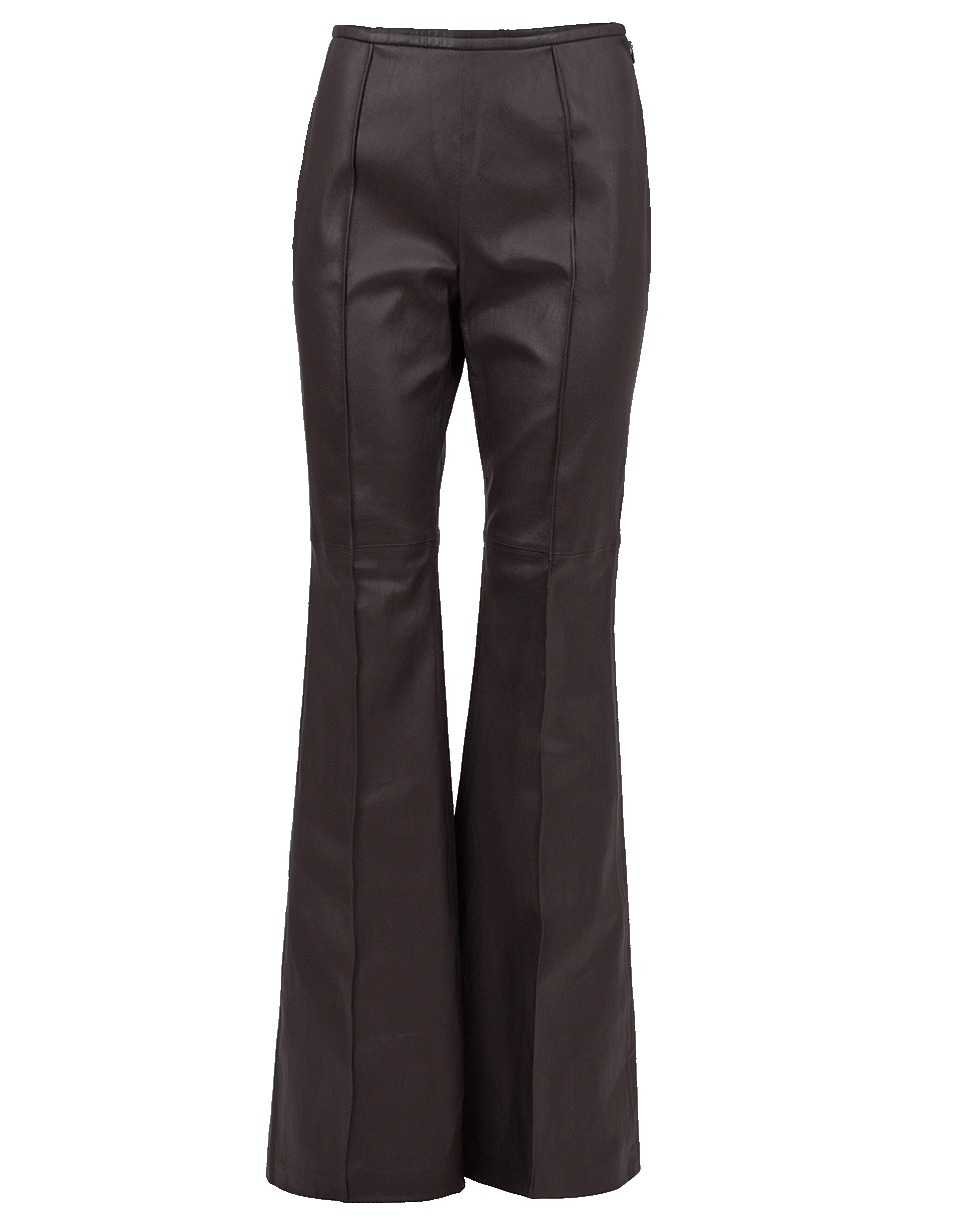 MICHAEL KORS-Side Zip Stretch Leather Flare Pant-CHOCOLAT