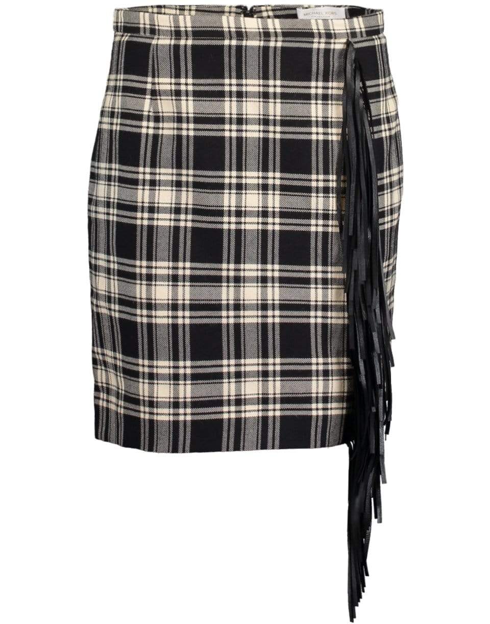 MICHAEL KORS-Western Tartan Wool and Leather Fringe Mini Skirt-MUSLIN