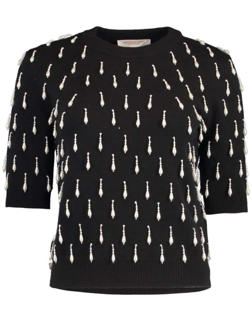Black Cashmere Pearl Embellished Pullover CLOTHINGTOPKNITS MICHAEL KORS   