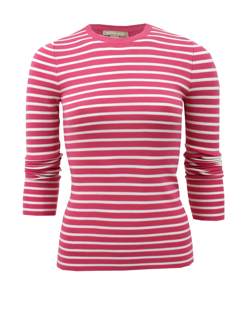 Long Sleeve Super Cashmere Striped Crew CLOTHINGTOPKNITS MICHAEL KORS   