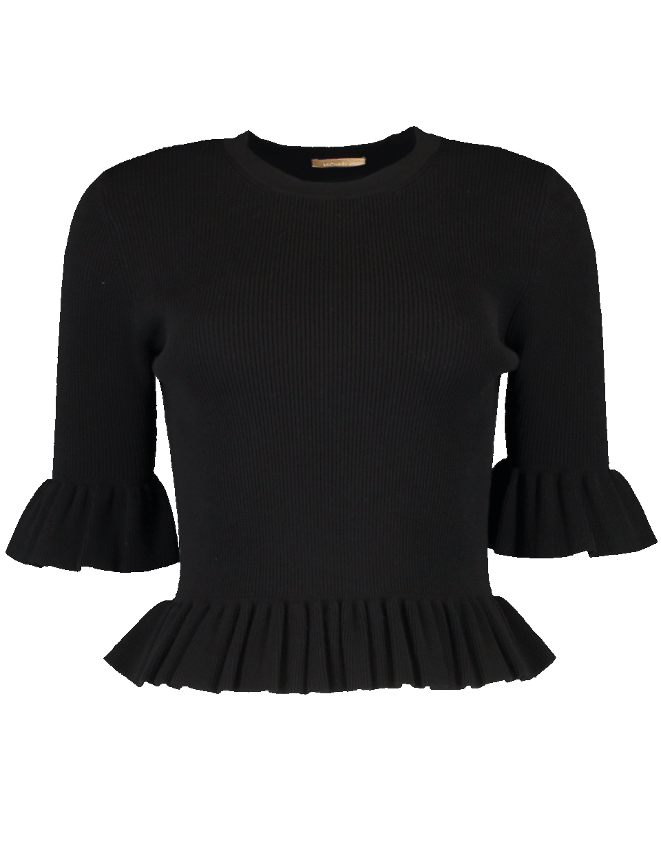 MICHAEL KORS-Ribbed Ruffle Cuff Pullover Knit Top-