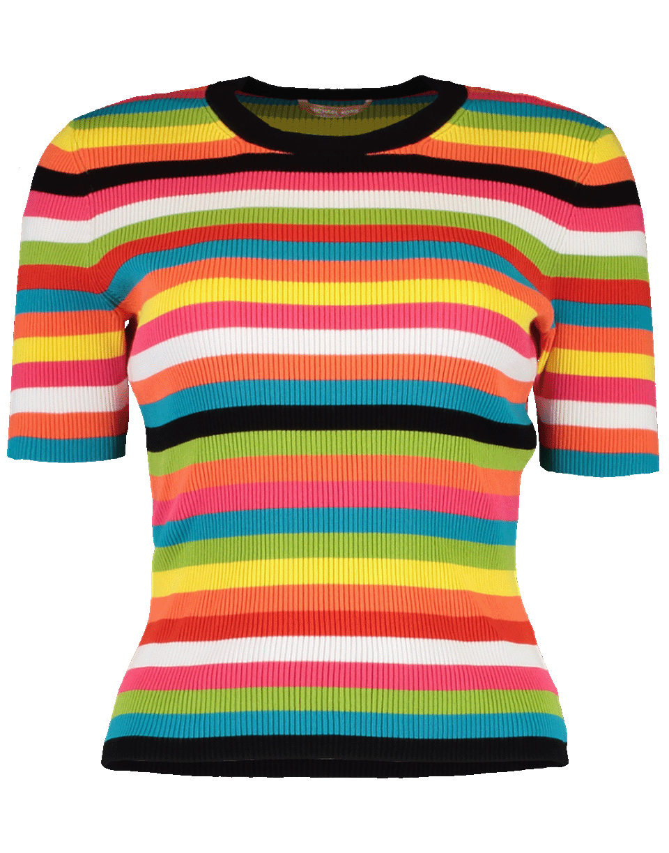 MICHAEL KORS-Striped Ribbed Crewneck Knit Top-