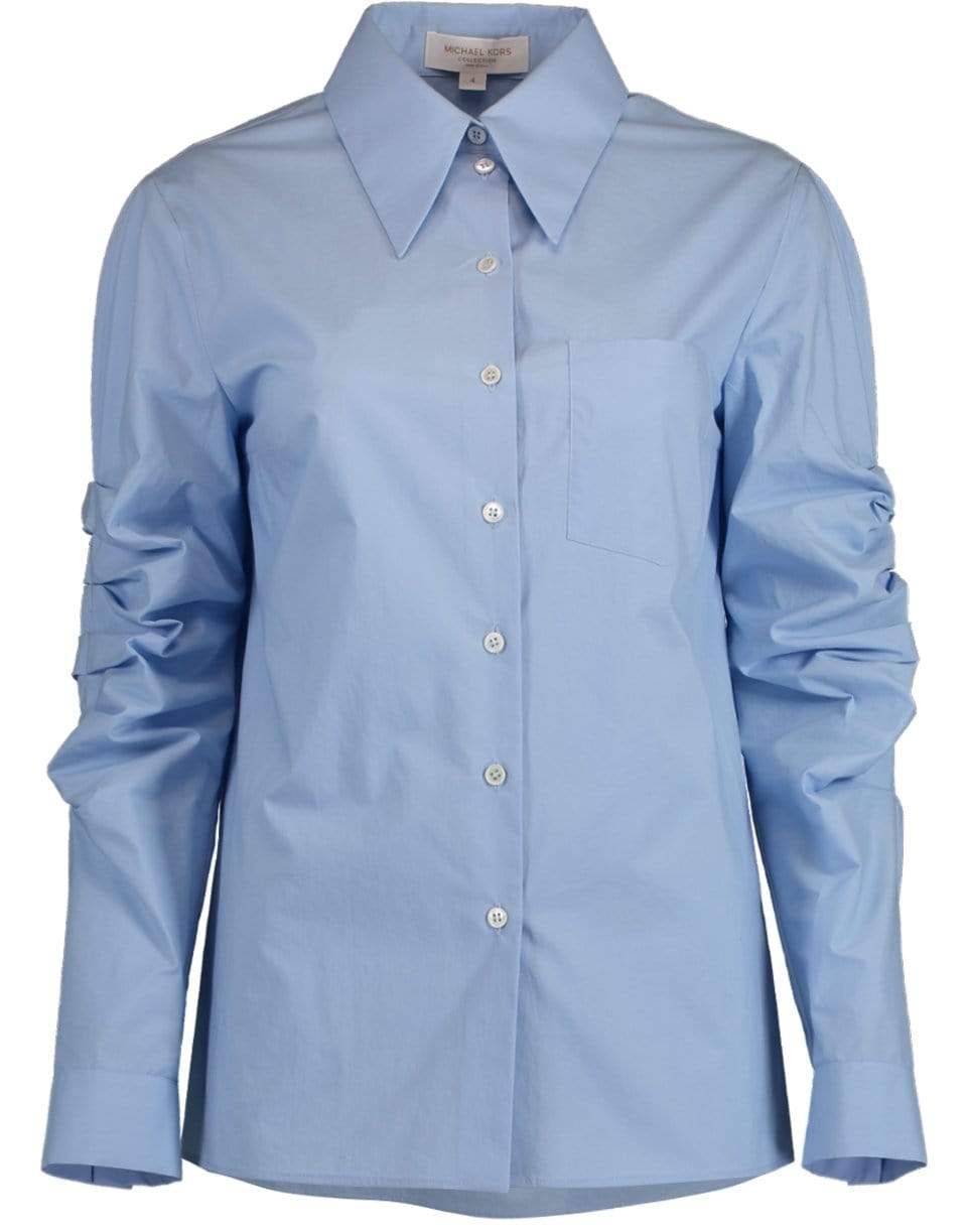 MICHAEL KORS-Ruched Sleeve Button Down Shirt-