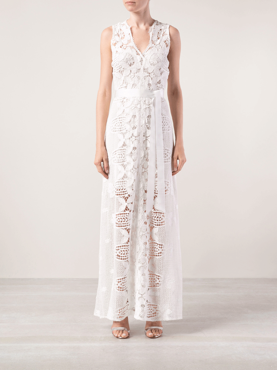 MIGUELINA-Eve Belted Long Lace Dress-