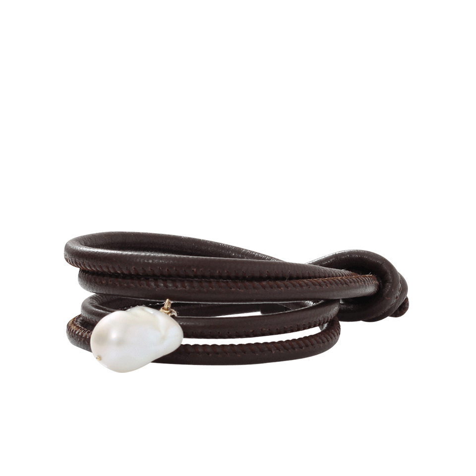 MIZUKI-Baroque Pearl Leather Wrap Bracelet/Choker-YELLOW GOLD