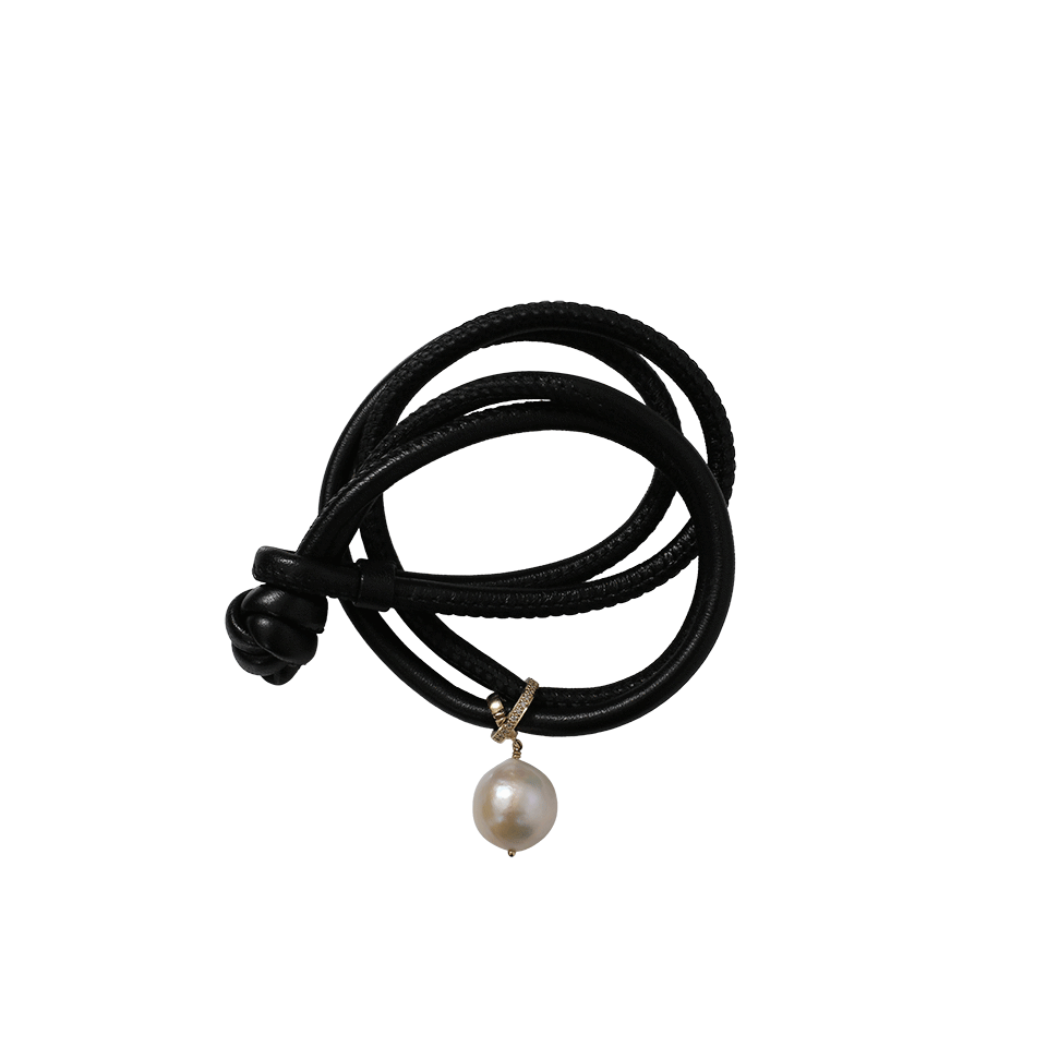 MIZUKI-Pearl Leather Wrap Bracelet/Choker With Diamond Slider-YELLOW GOLD