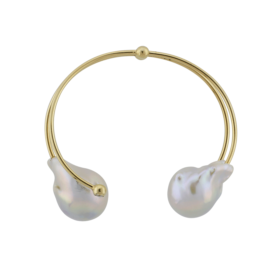 MIZUKI-Double White Freshwater Pearl And Diamond Open Cuff-YELLOW GOLD