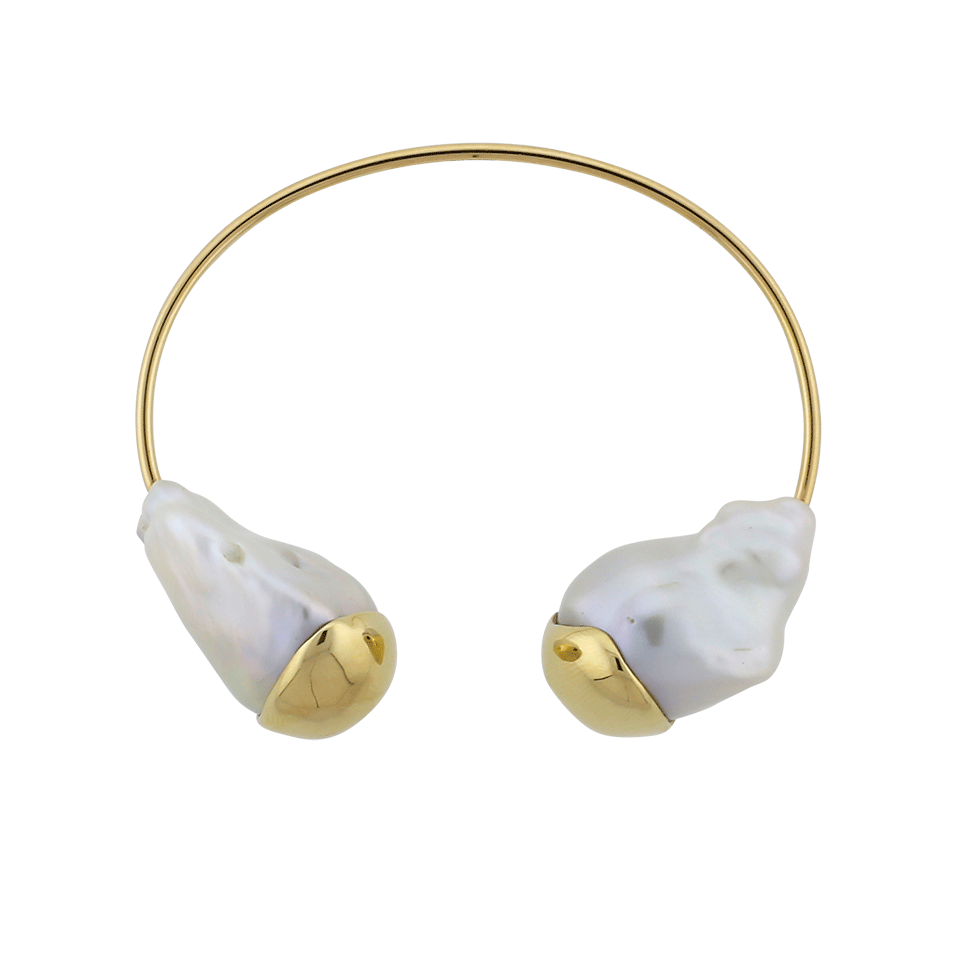 MIZUKI-Fluid Gold White Freshwater Double Pearl Cuff-YELLOW GOLD