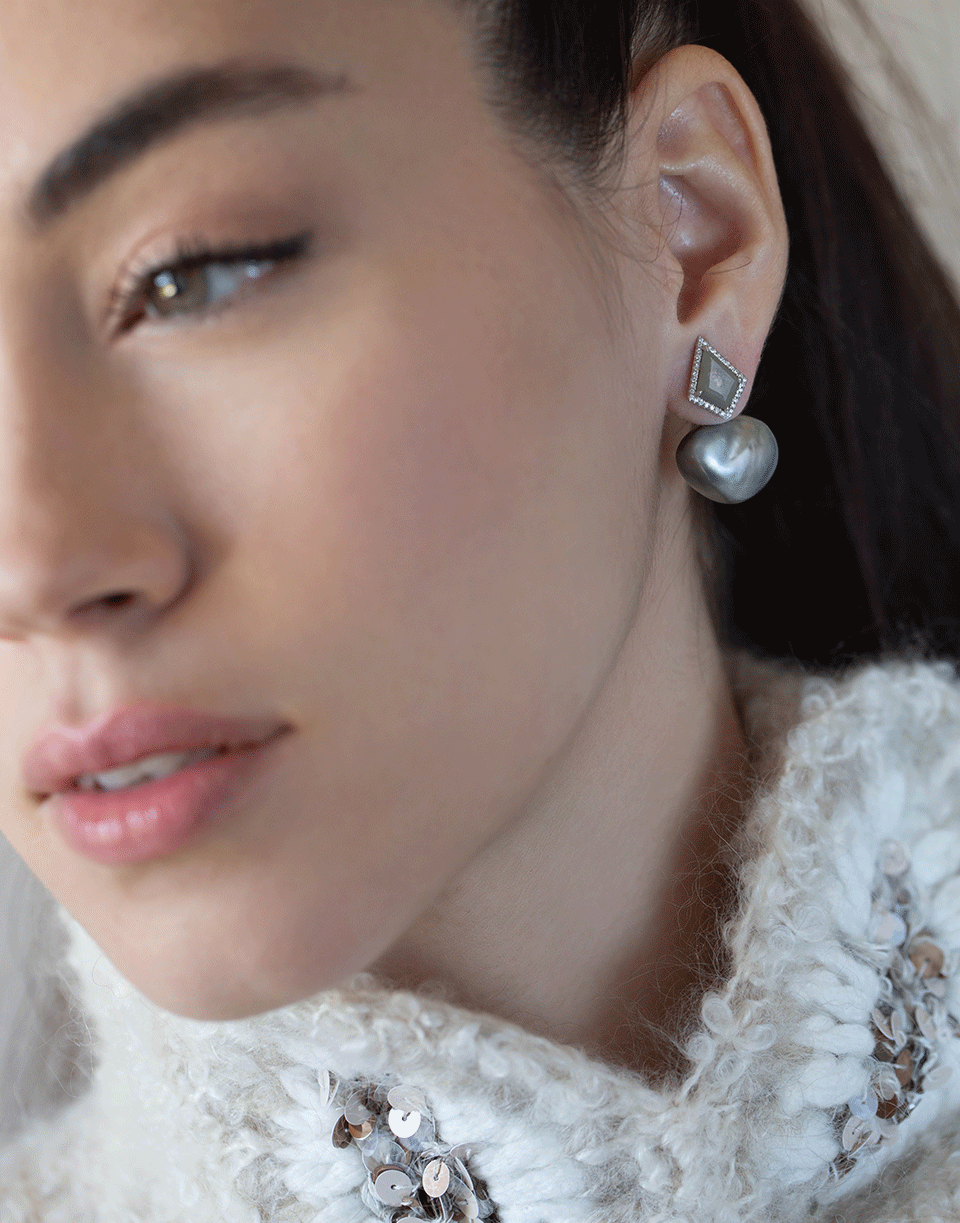 MIZUKI-Tahitian Pearl and Diamond Earrings-WHITE GOLD