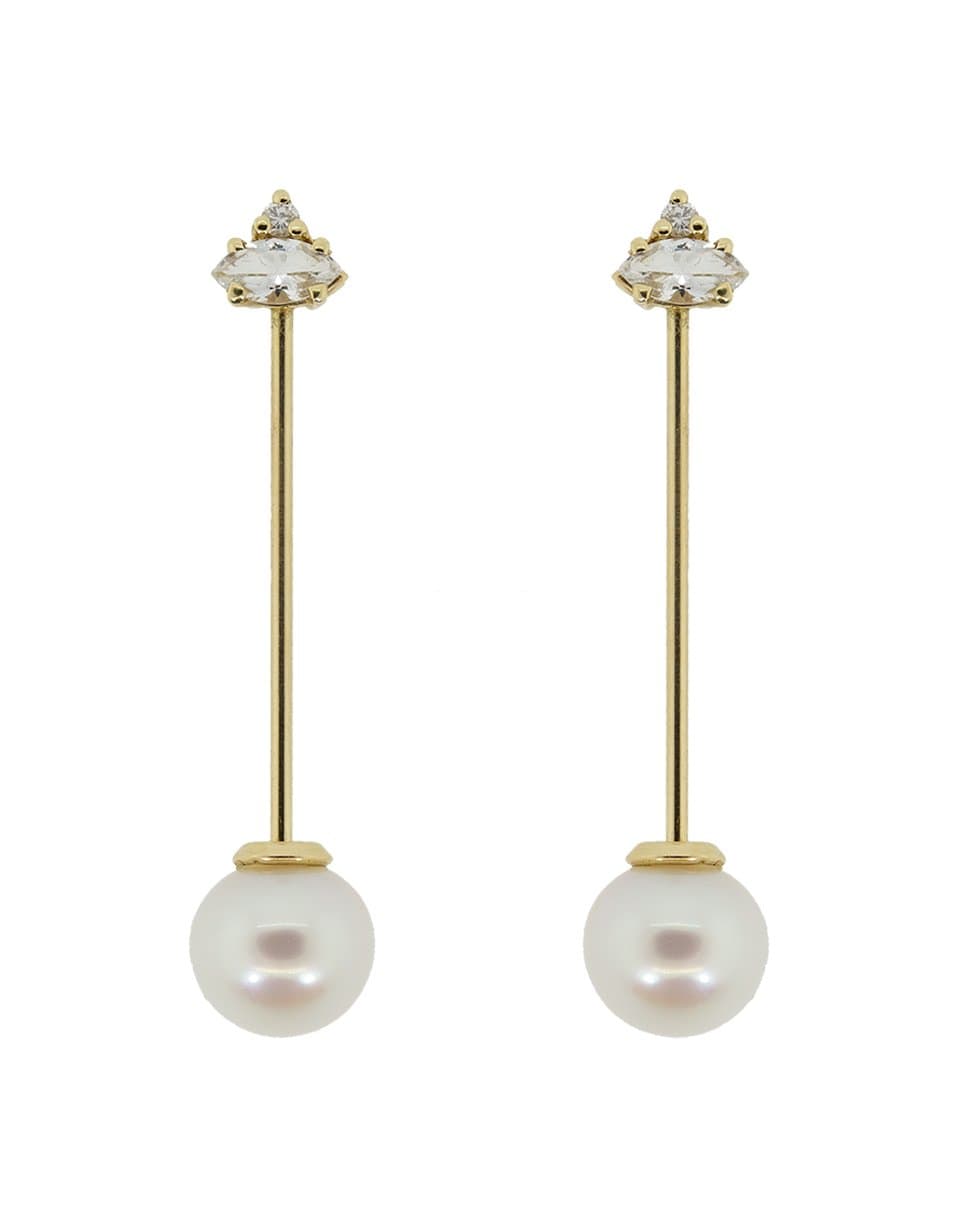 MIZUKI-Diamond and Pearl Earrings-YELLOW GOLD