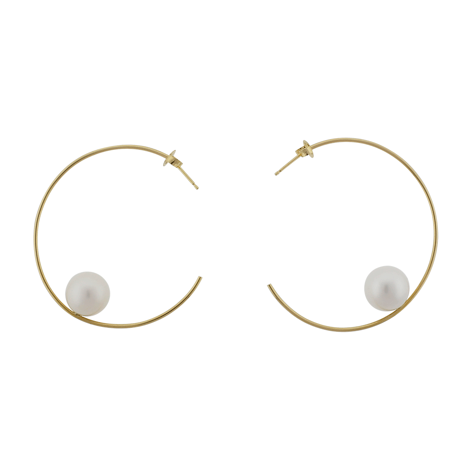 MIZUKI-Floating Freshwater Pearl Hoop Earrings-YELLOW GOLD