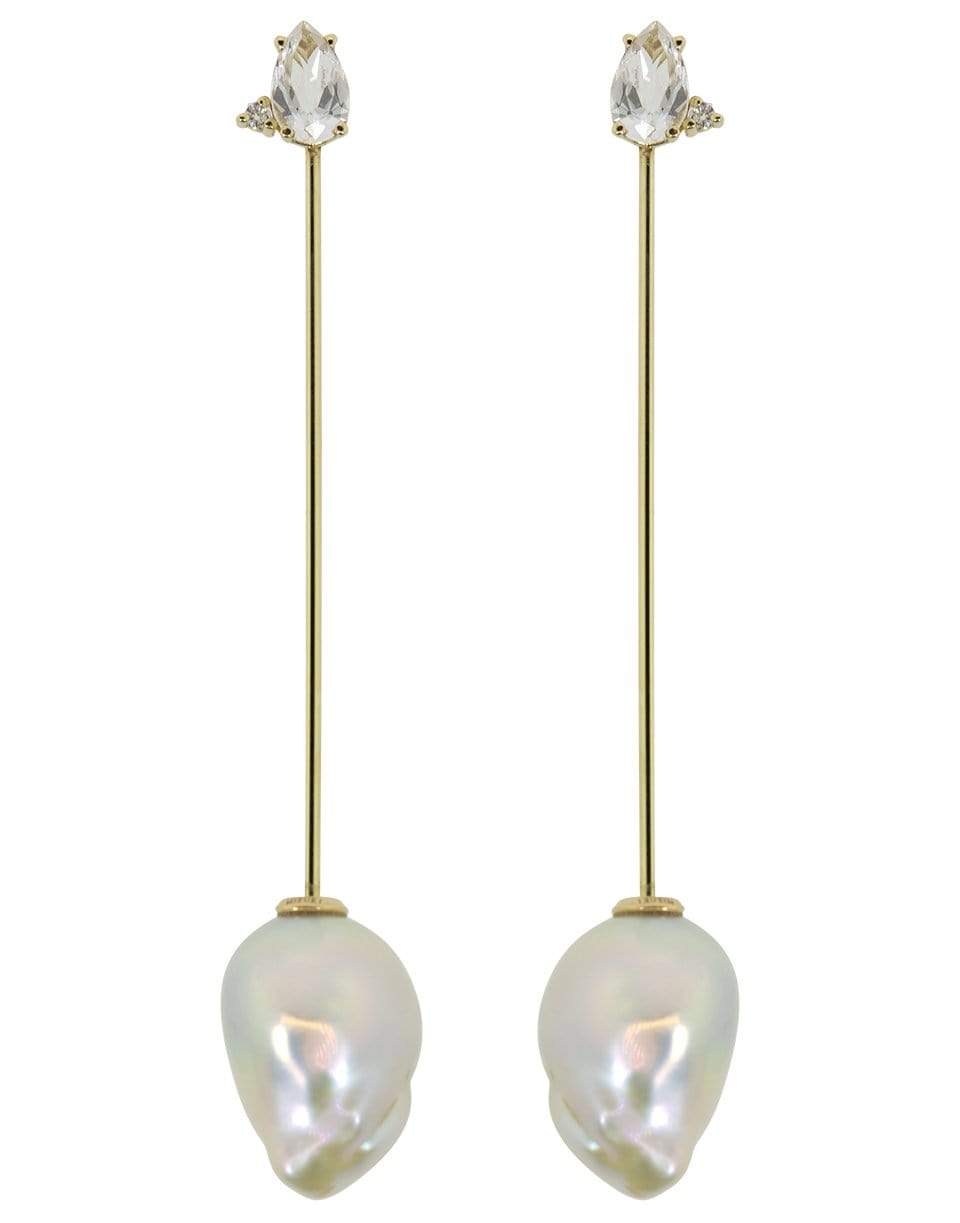 MIZUKI-Large Pearl Topaz and Diamond Bar Earrings-YELLOW GOLD