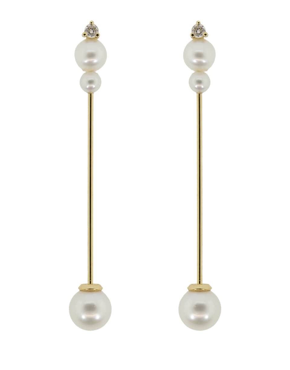 MIZUKI-Pearl and Diamond Bar Drop Earrings-YELLOW GOLD