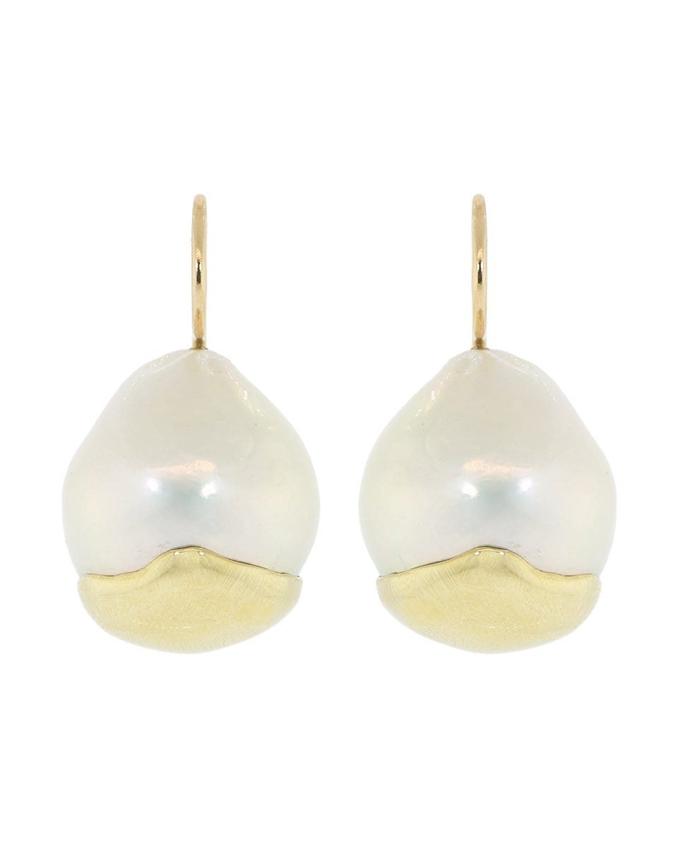 MIZUKI-Small Fluid Gold Pearl Drop Earrings-YELLOW GOLD