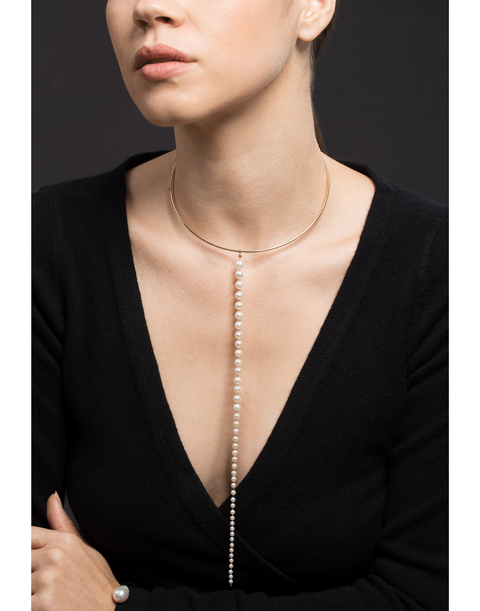 MIZUKI-Collar Necklace with Long Pearl Drop-YELLOW GOLD