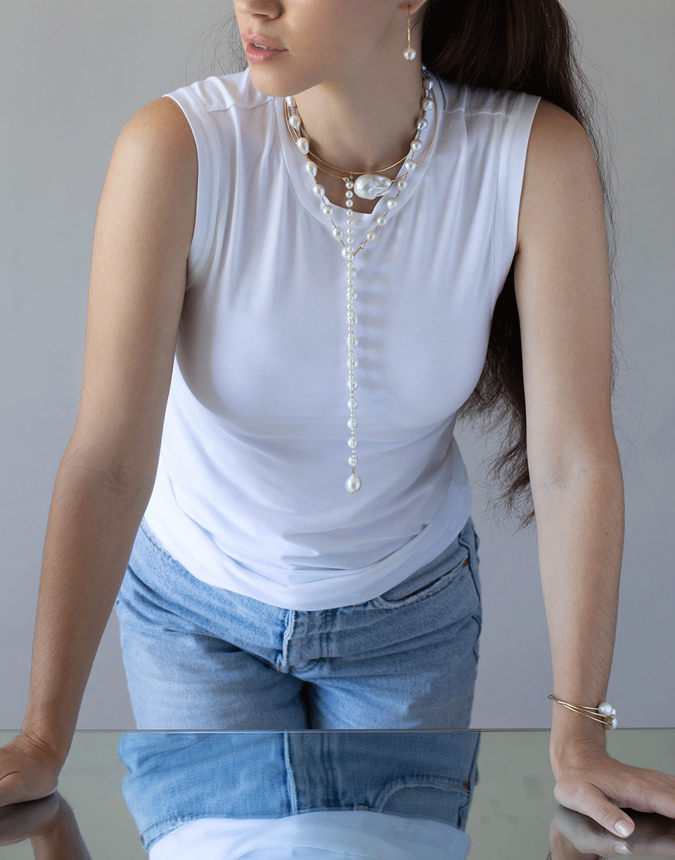 MIZUKI-Large Baroque Pearl and Diamond Collar Necklace-YELLOW GOLD