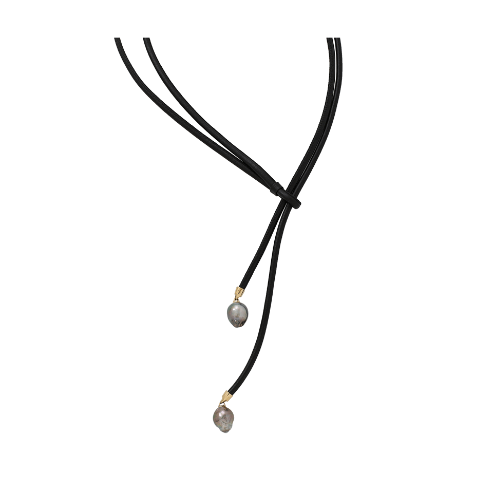 MIZUKI-Leather Lariat Pearl Necklace-YELLOW GOLD