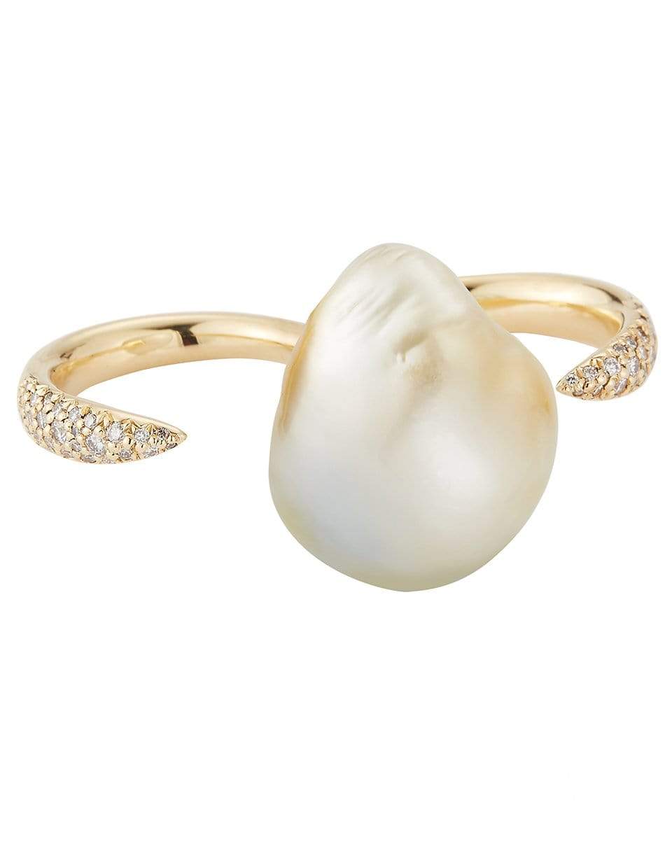 MIZUKI-Pearl and Diamond Double Finger Ring-YELLOW GOLD