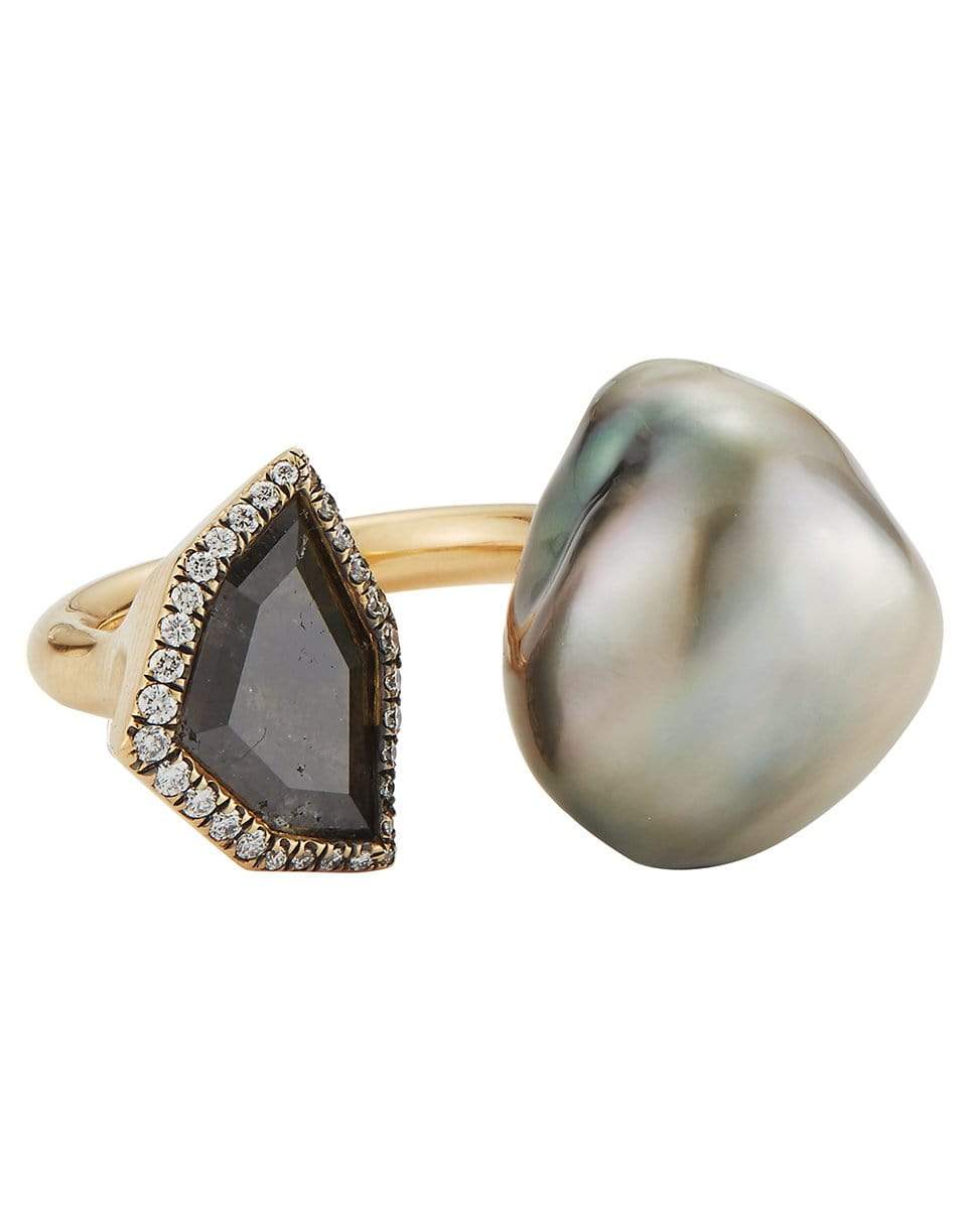 MIZUKI-Tahitian Pearl and Black Diamond Pave Ring-YELLOW GOLD