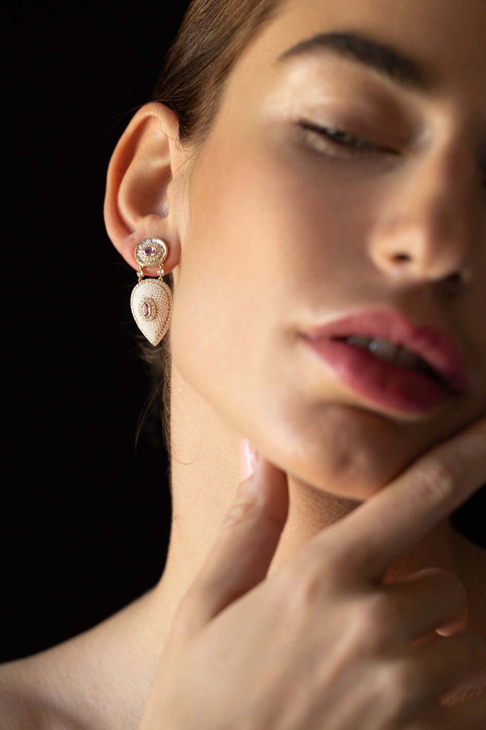 Bombay Keshi Pearl and Pink Sapphire Earrings JEWELRYFINE JEWELEARRING MOKSH   