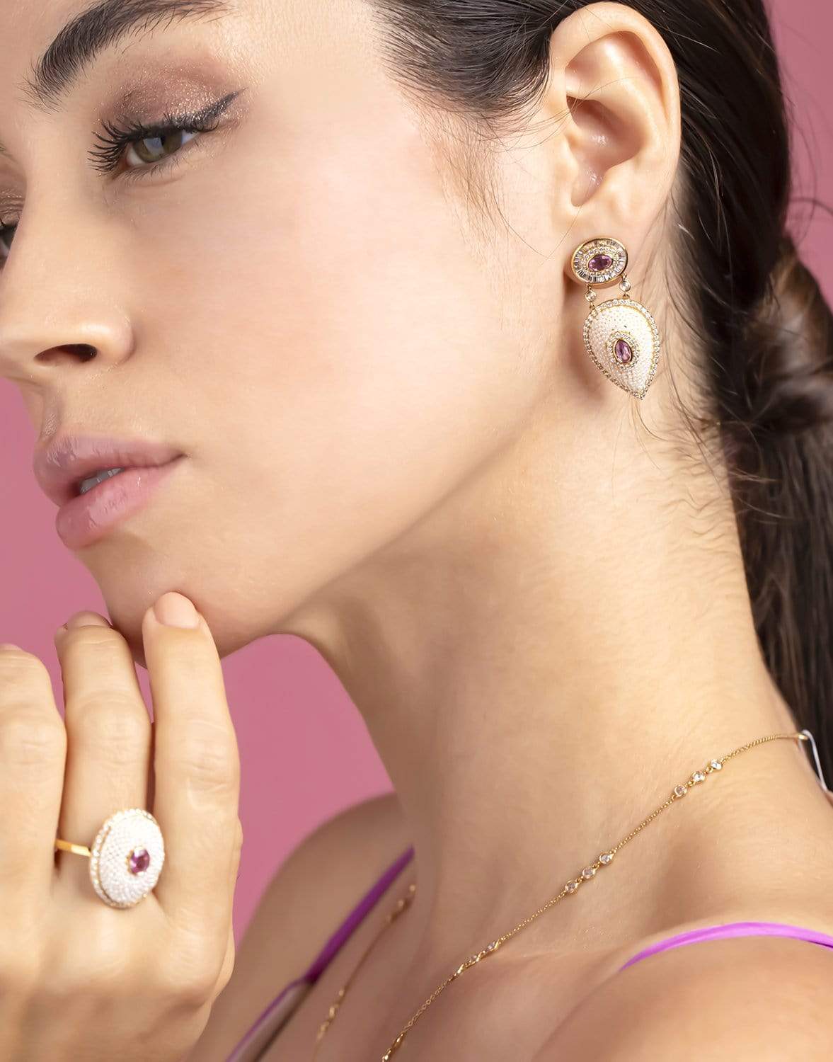 Bombay Keshi Pearl and Pink Sapphire Earrings JEWELRYFINE JEWELEARRING MOKSH   