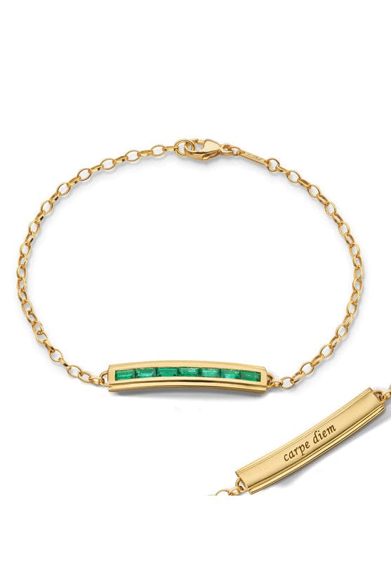 MONICA RICH KOSANN-Baguette Emerald Petite Poesy Bracelet-YELLOW GOLD