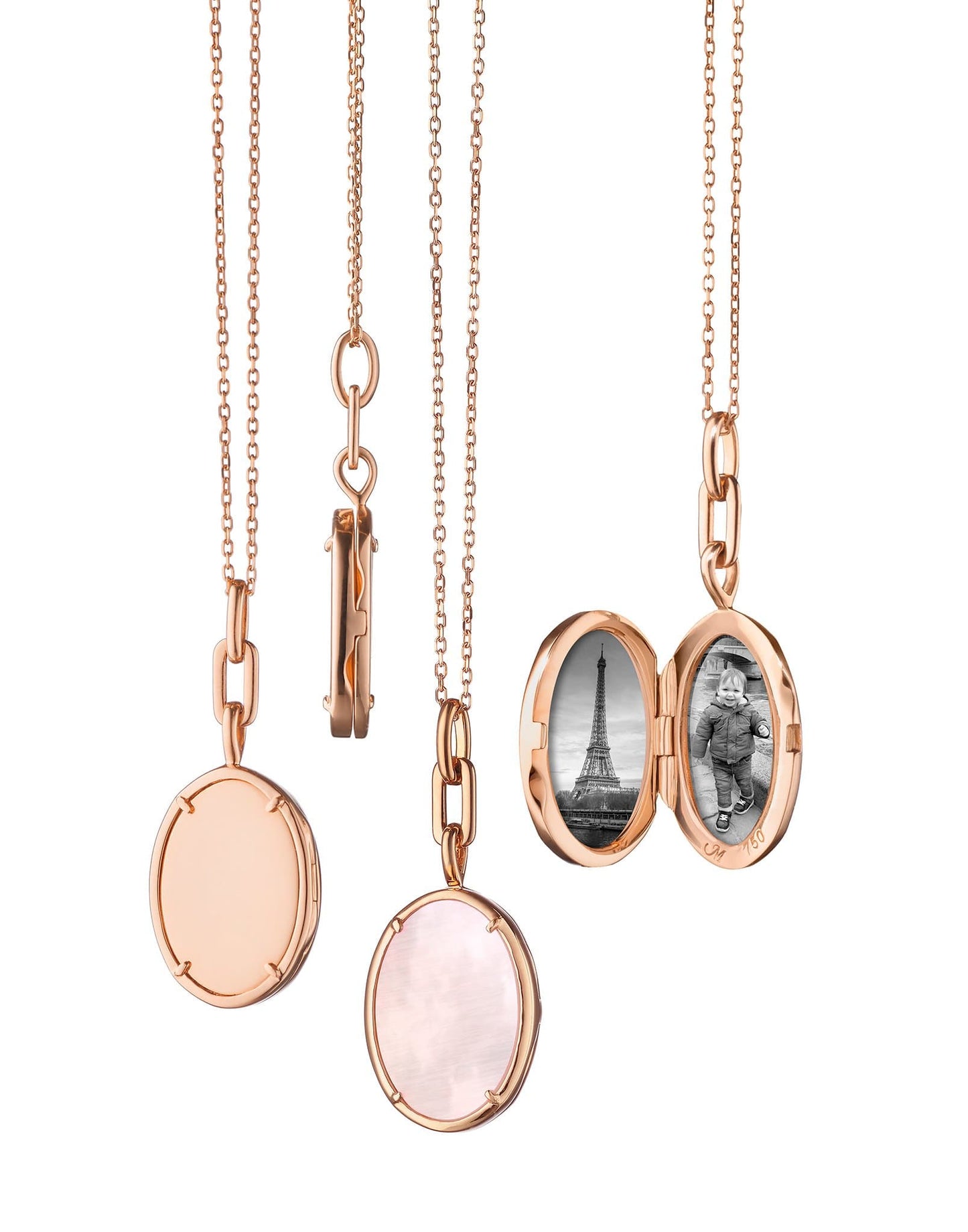 MONICA RICH KOSANN-Pink Mother of Pearl Slice Locket Necklace-ROSE GOLD