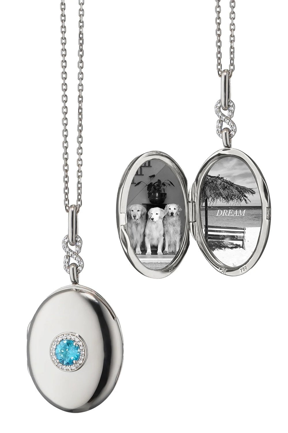 MONICA RICH KOSANN-Blue Topaz Infinity Locket Necklace-SILVER