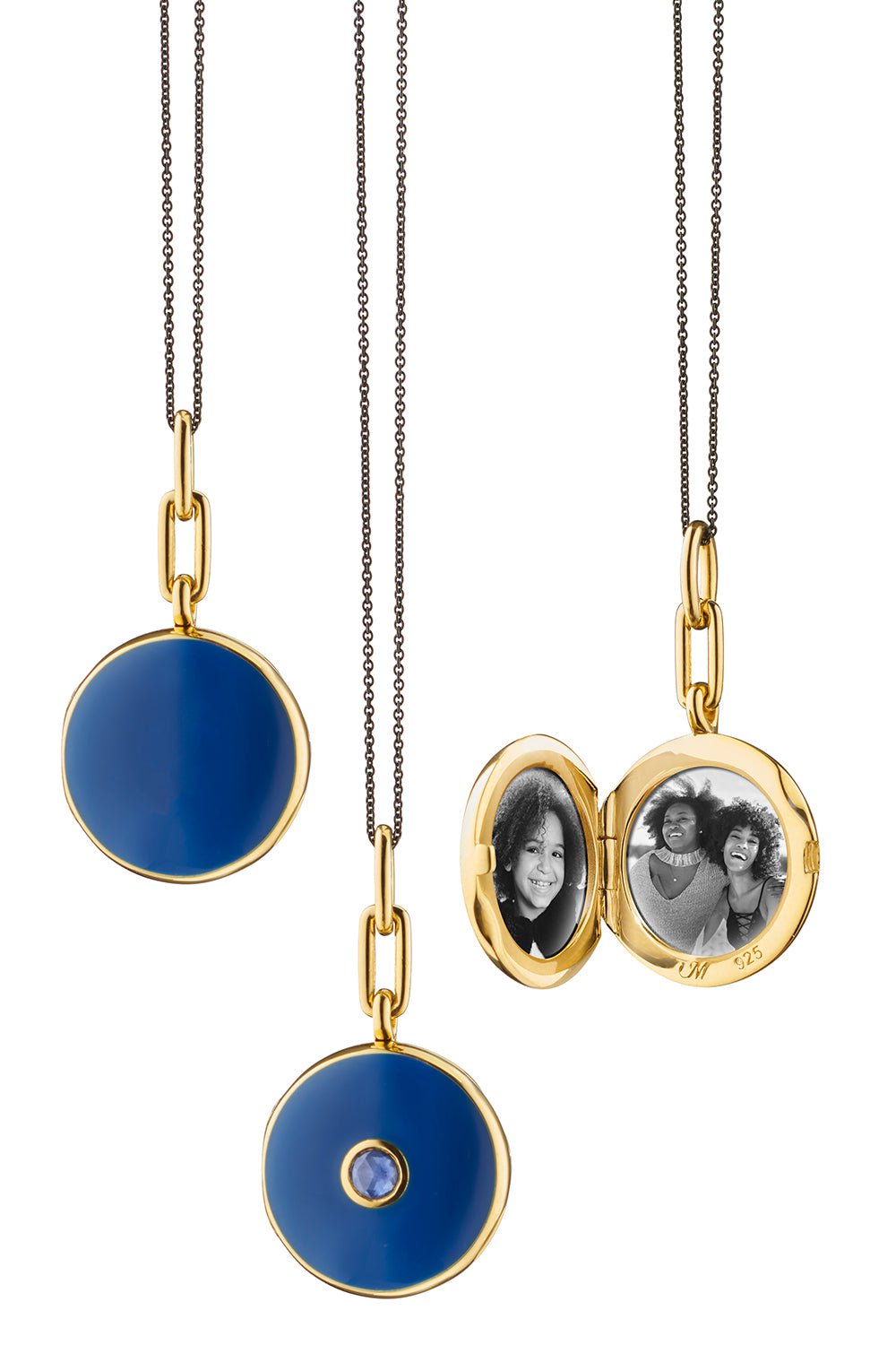 MONICA RICH KOSANN-Navy Enamel Blue Sapphire Locket Necklace-SILVER