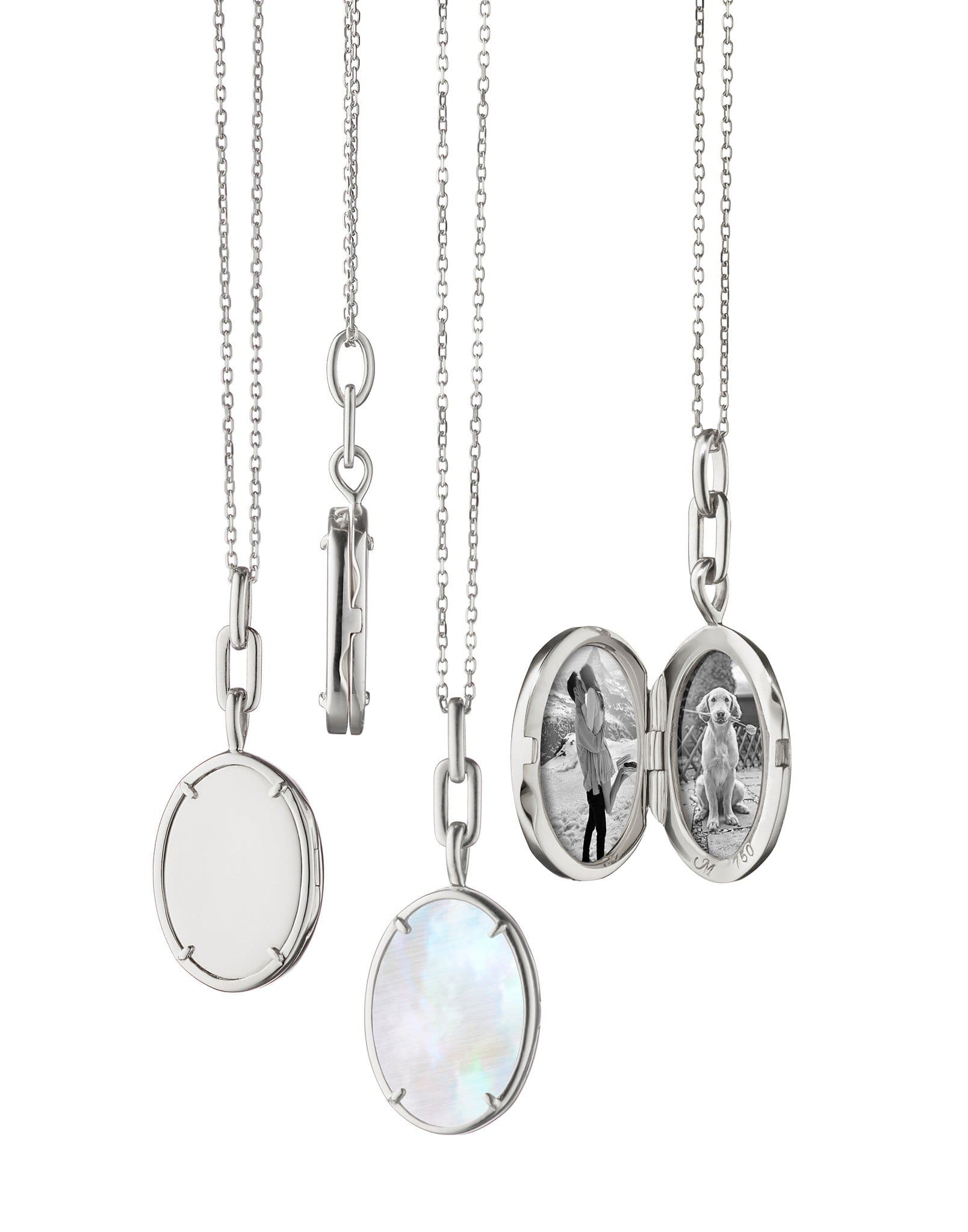 MONICA RICH KOSANN-Oval Mother of Pearl Slice Locket Necklace-WHITE GOLD