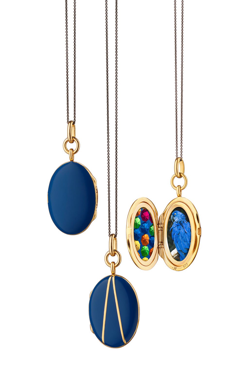 MONICA RICH KOSANN-Blue Enamel Vermeil Oval Locket Necklace-YELLOW GOLD