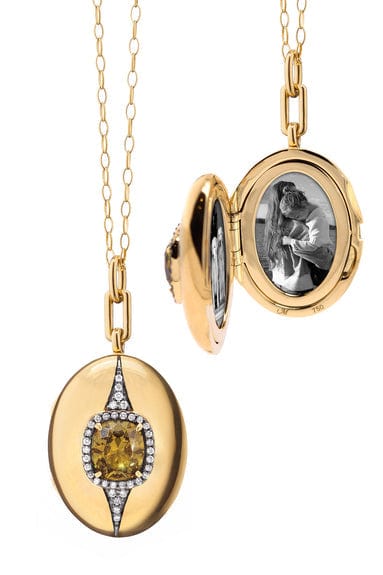 MONICA RICH KOSANN-Garnet and Diamond Halo Locket Necklace-YELLOW GOLD