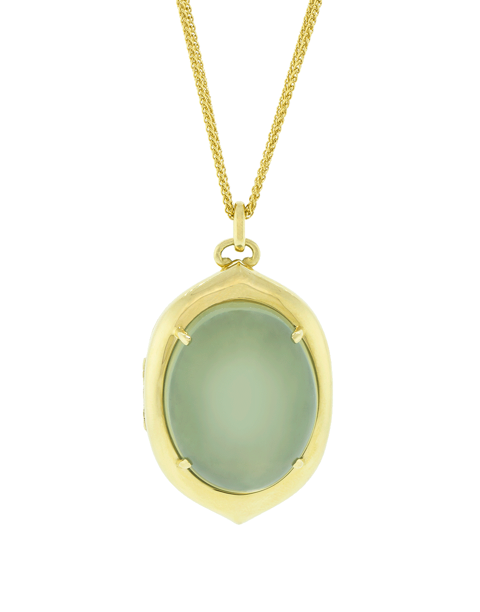 MONICA RICH KOSANN-Green Cats Eye Moonstone Locket Necklace-YELLOW GOLD