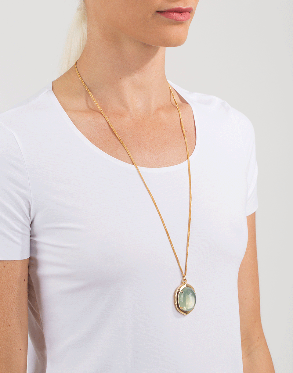 MONICA RICH KOSANN-Green Cats Eye Moonstone Locket Necklace-YELLOW GOLD