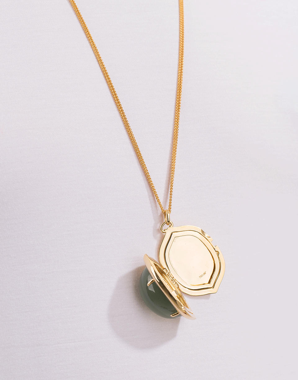 MONICA RICH KOSANN-Green Cats Eye Moonstone Locket Necklace-YELLOW GOLD