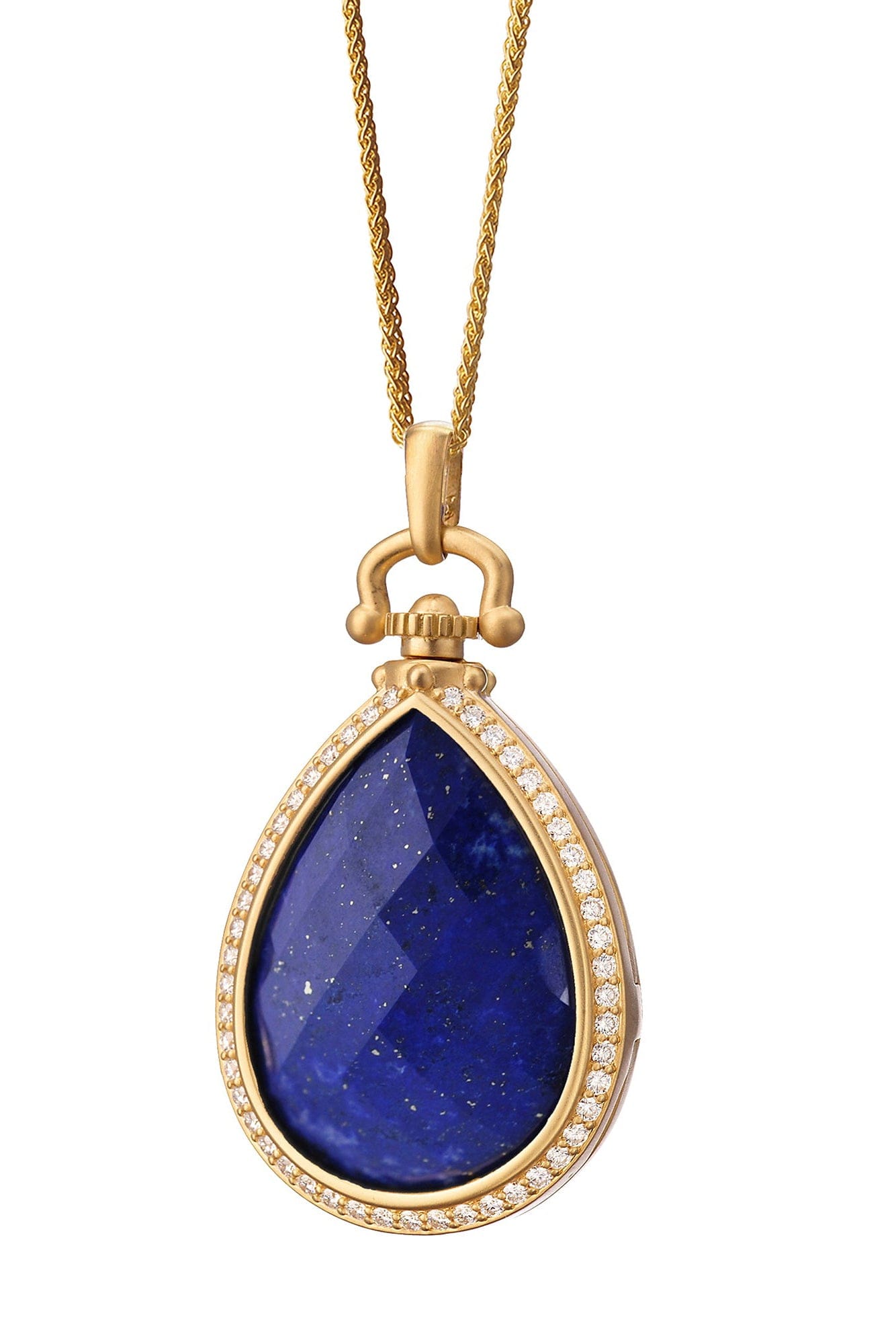 MONICA RICH KOSANN-Lapis Teardrop Locket Necklace-YELLOW GOLD