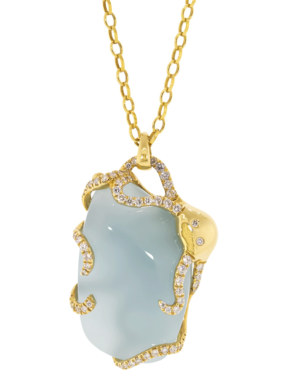 MONICA RICH KOSANN-Milky Aqua, Diamond, Sapphire Octopus Pendant Necklace-YELLOW GOLD