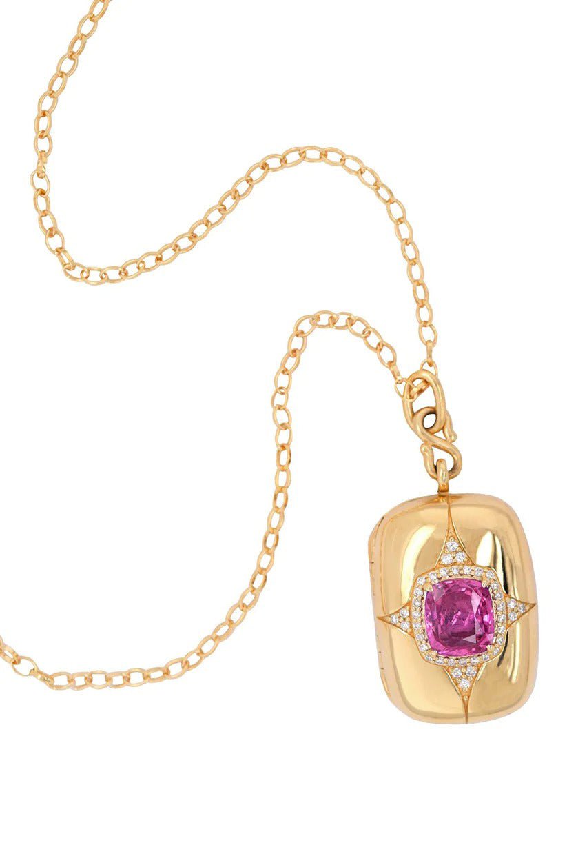 MONICA RICH KOSANN-Pink Sapphire Locket Necklace-YELLOW GOLD