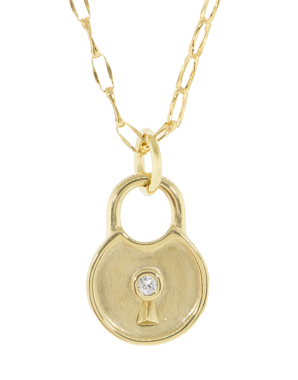 MONICA RICH KOSANN-Round Lock Charm Necklace-YELLOW GOLD