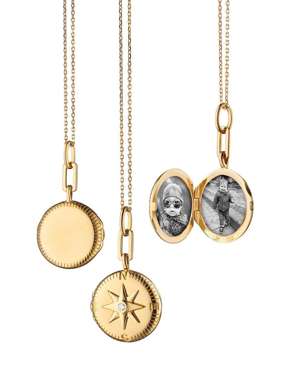 MONICA RICH KOSANN-Round Travel Compass Diamond Locket Necklace-YELLOW GOLD