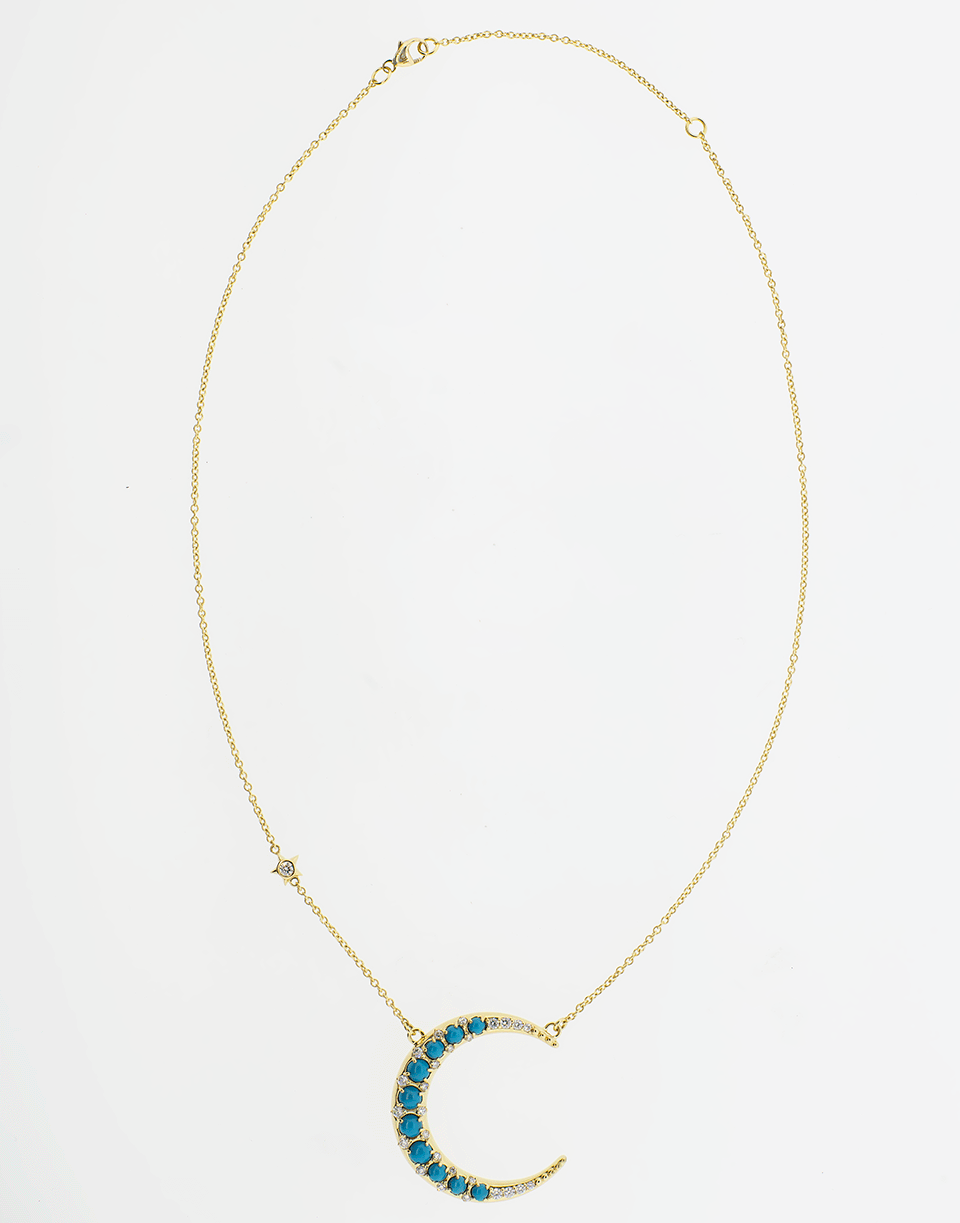 MONICA RICH KOSANN-Turquoise Diamond Crescent Moon Necklace-YELLOW GOLD